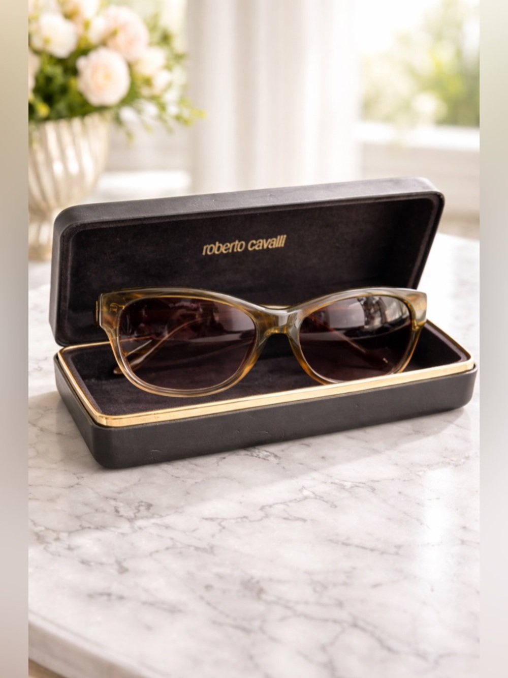 ROBERTO CAVALLI Just Cavalli Golden Brown Sunglasses with Case Unisex Designer